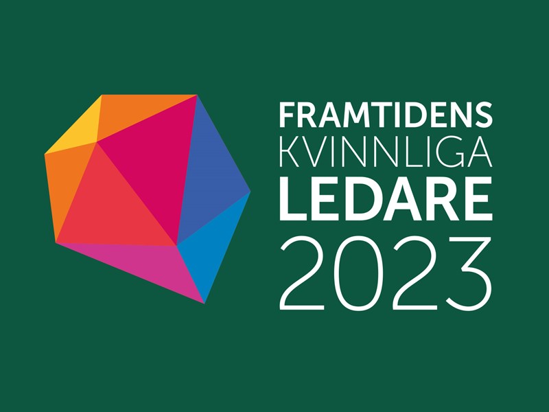 Text på grön bakgrund: Framtidens kvinnliga ledare 2023.