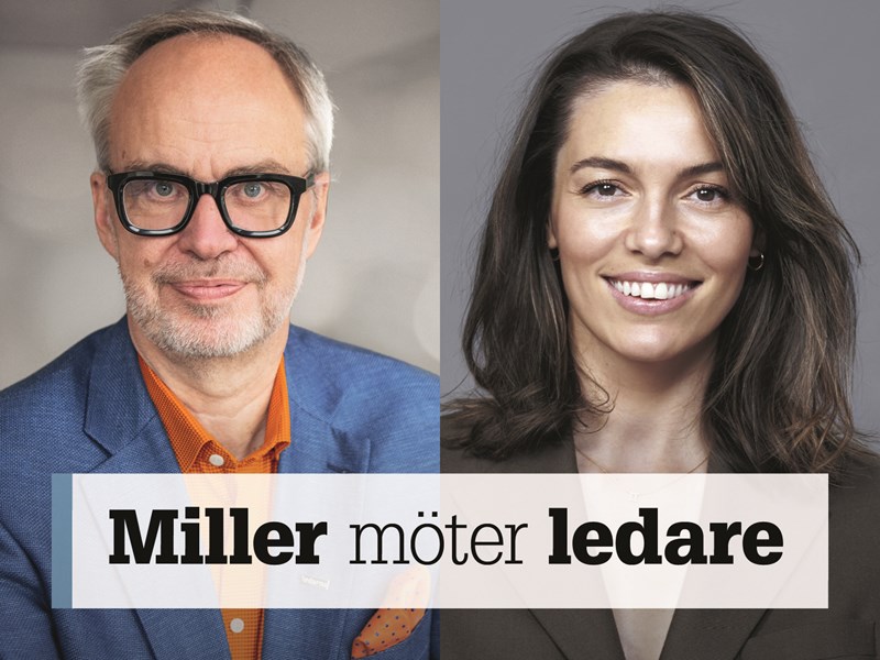 Omslag för podden Miller möter ledare – bild på Andreas Miller och Azra Osmancevic.