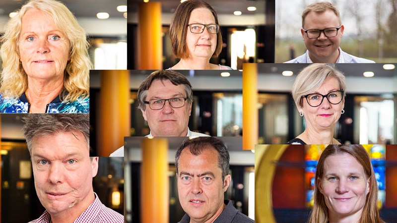 Porträtt på åtta personer i Ledarnas valutskott.