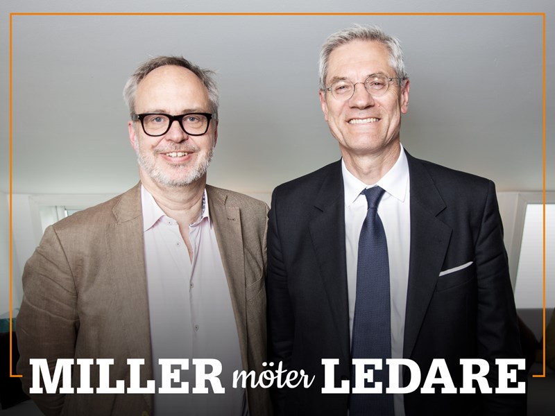 Omslag för podden Miller möter ledare – bild på Andreas Miller och Magnus Hall.