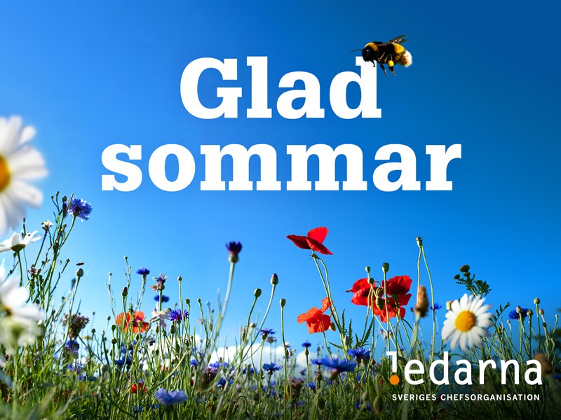 Blommor mot blå himmel och text: Glad sommar!