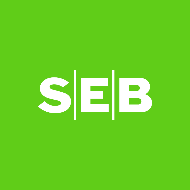 Logotyp för SEB. Vit text på grön botten.