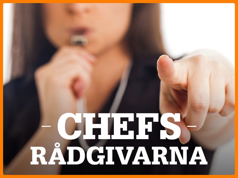 Person som blåser i visselpipa och text: Chefsrådgivarna.
