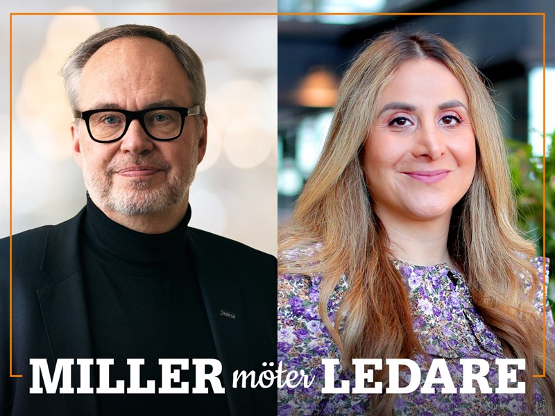 Omslag för podden Miller möter ledare – bild på Andreas Miller och Nazanin Nematshahi.