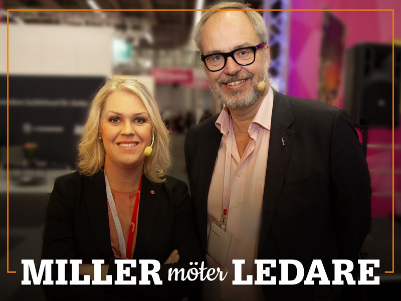 Omslag för podden Miller möter ledare – bild på Andreas Miller och Lena Hallengren.