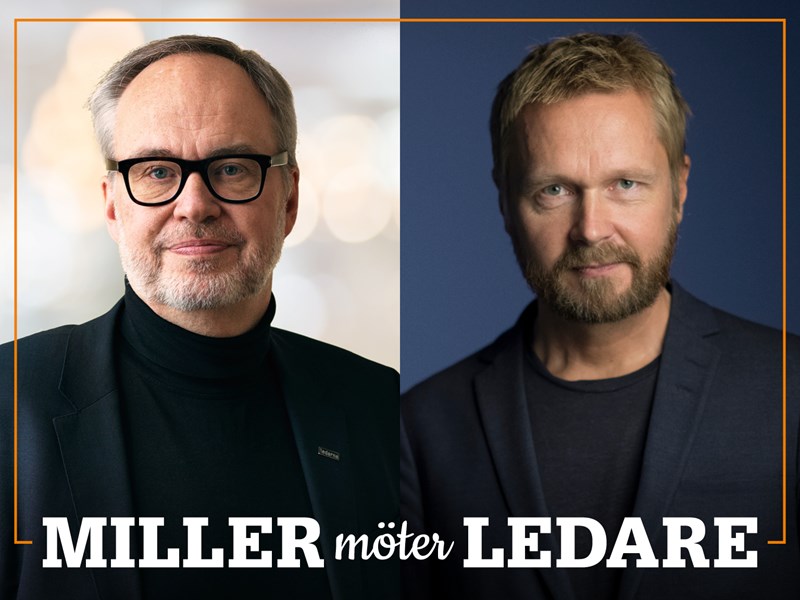 Omslag för podden Miller möter ledare – bild på Andreas Miller och Björn Wiman.
