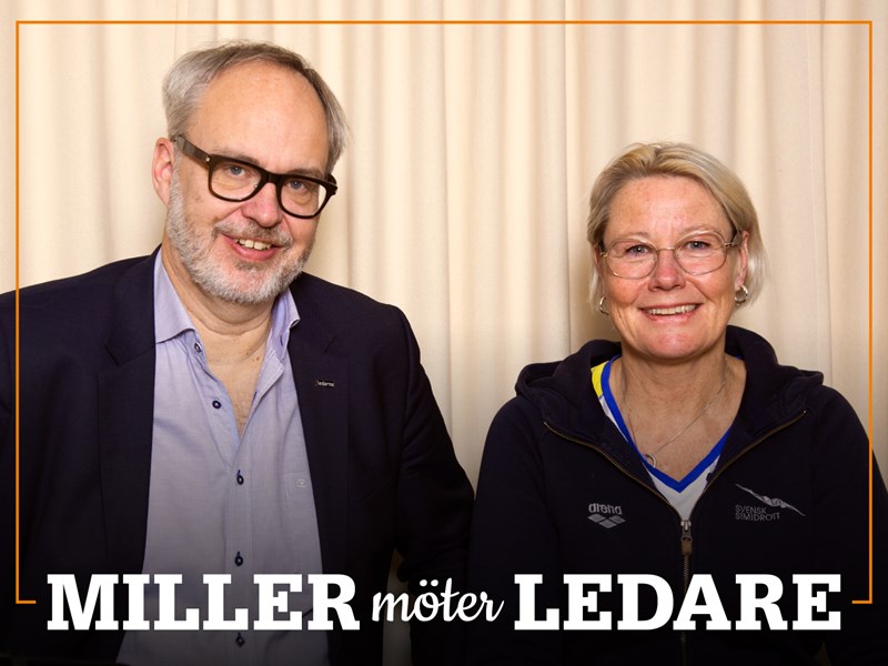 Omslag för podden Miller möter ledare – bild på Andreas Miller och Ulrika Sandmark.