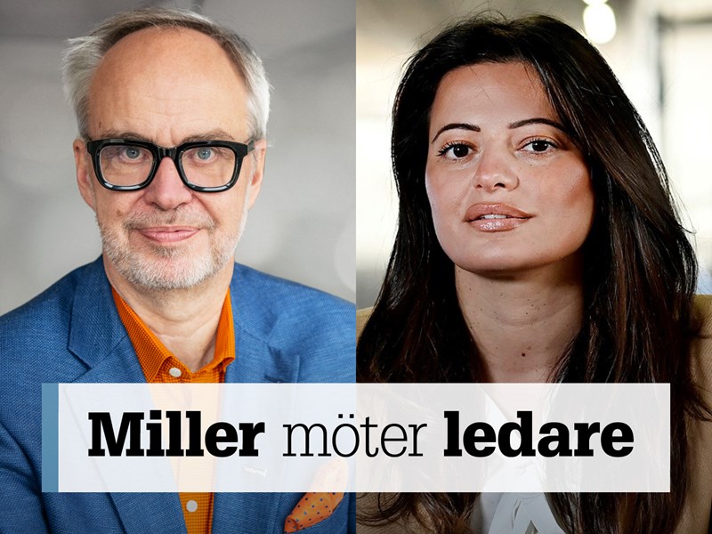 Omslag för podden Miller möter ledare – bild på Andreas Miller och Evin Cetin.